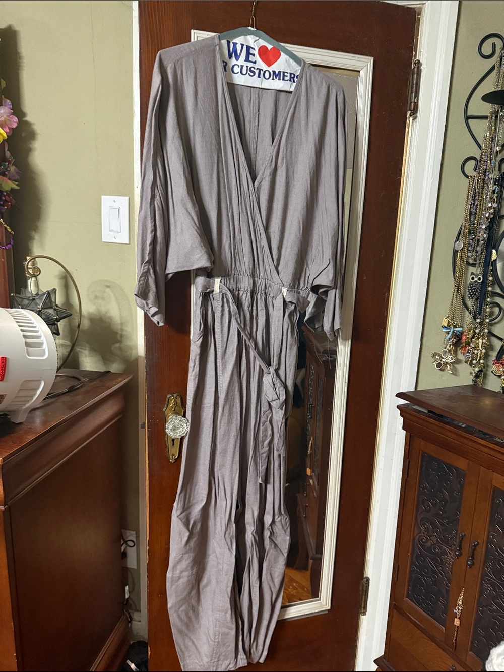 Free People Light Taupe Wrap Jumpsuit - Long Sleeve size xs
